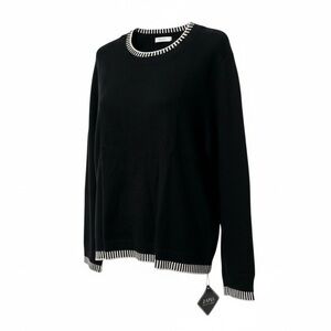 Zaful Crewneck Contrast Stitch Knit Black Sweater Small